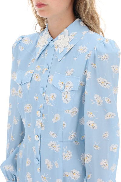 crepe de chine shirt dress with daisy motif-3