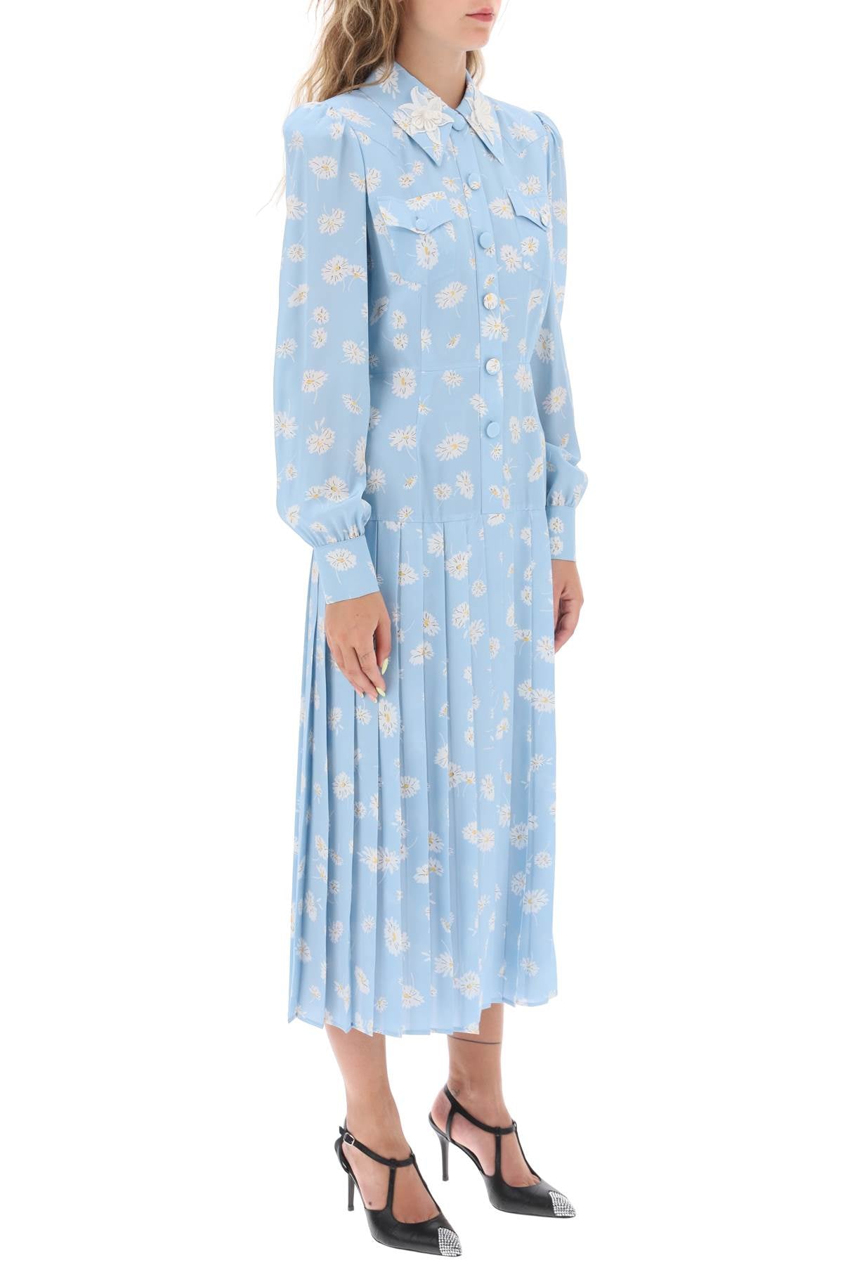 crepe de chine shirt dress with daisy motif-1