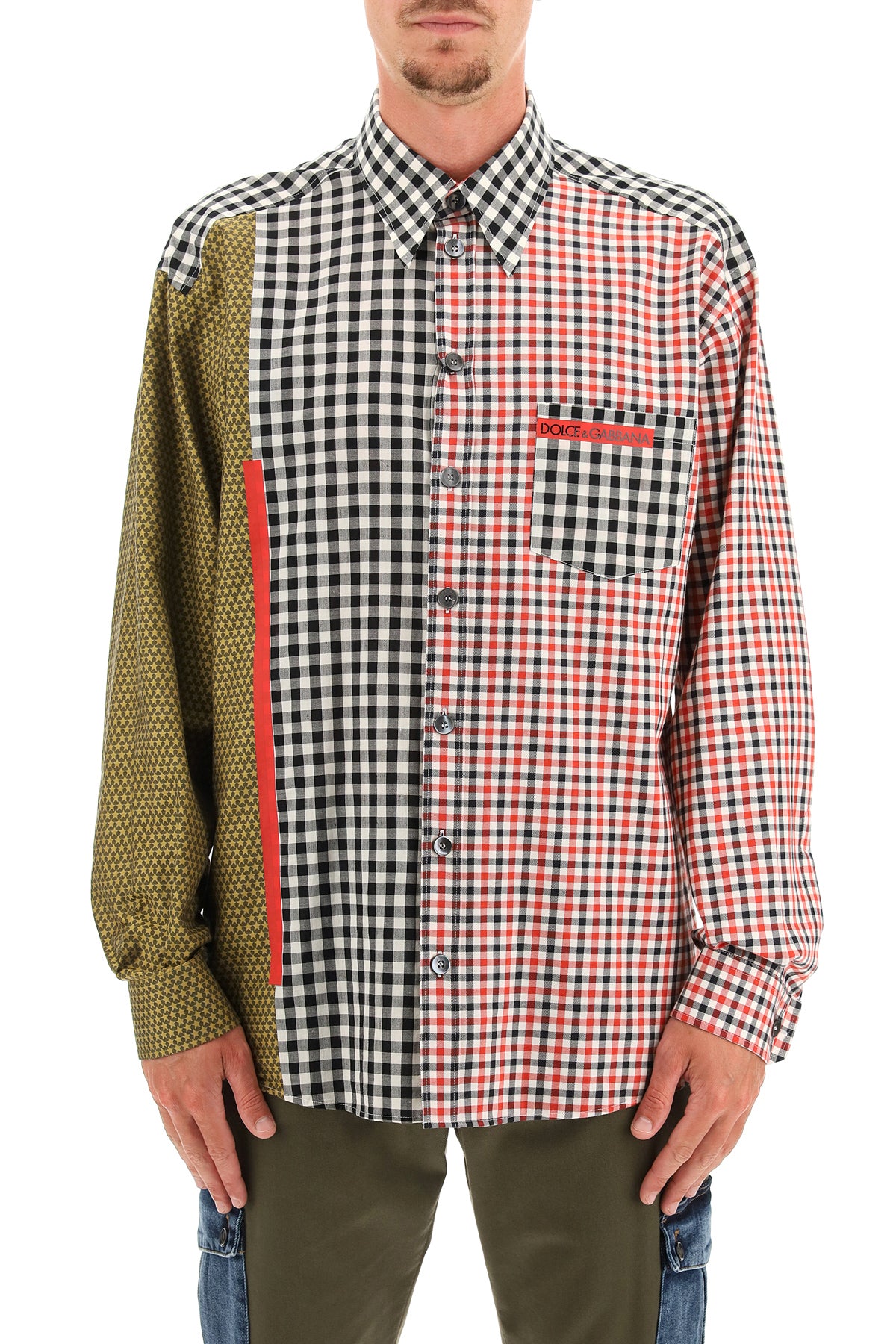 oversized gingham patchwork shirt-1