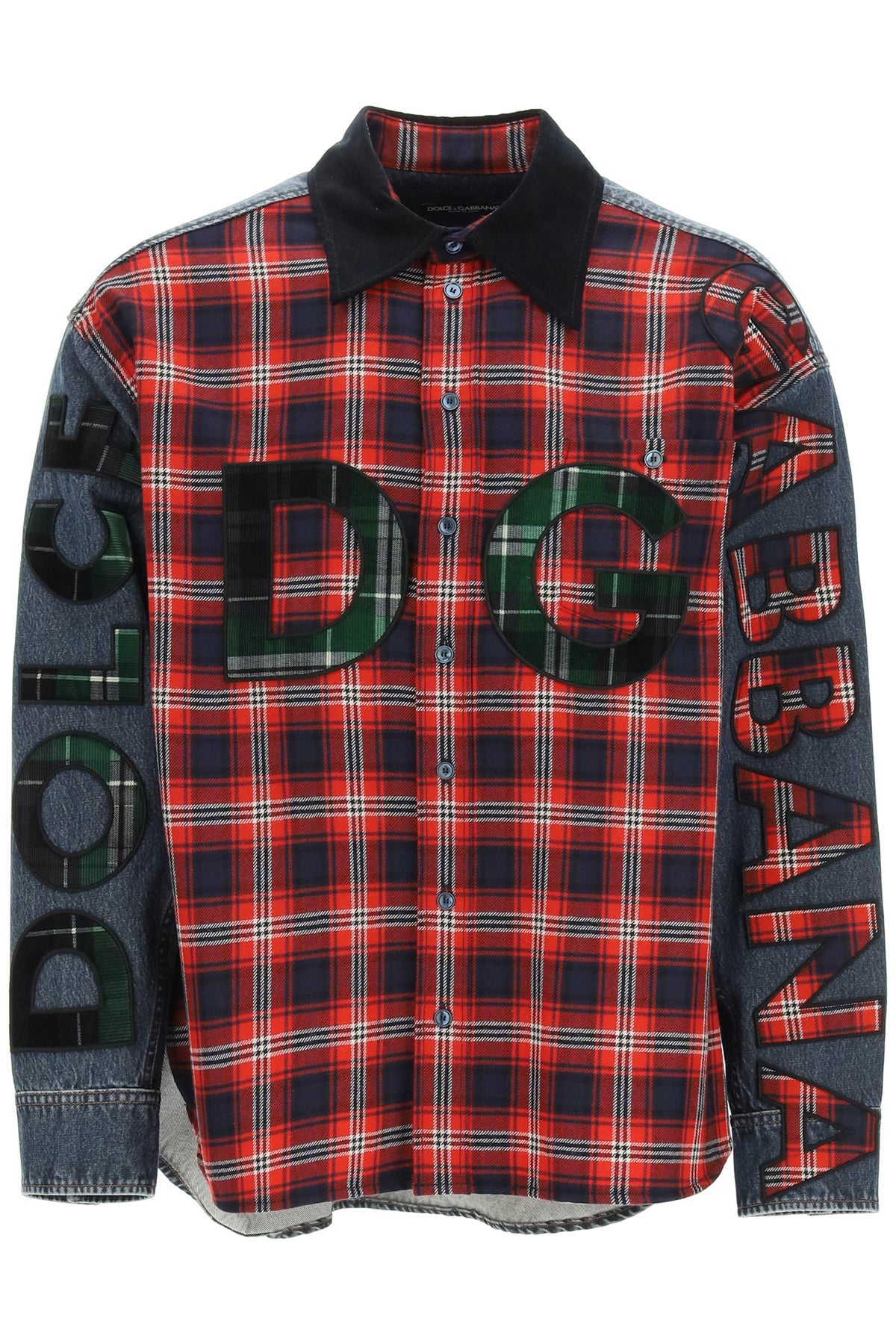 oversized denim and flannel shirt with logo-0
