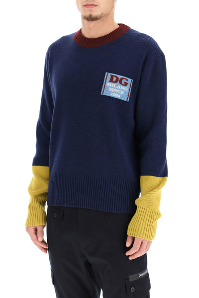 wool sweater with logo patch-3