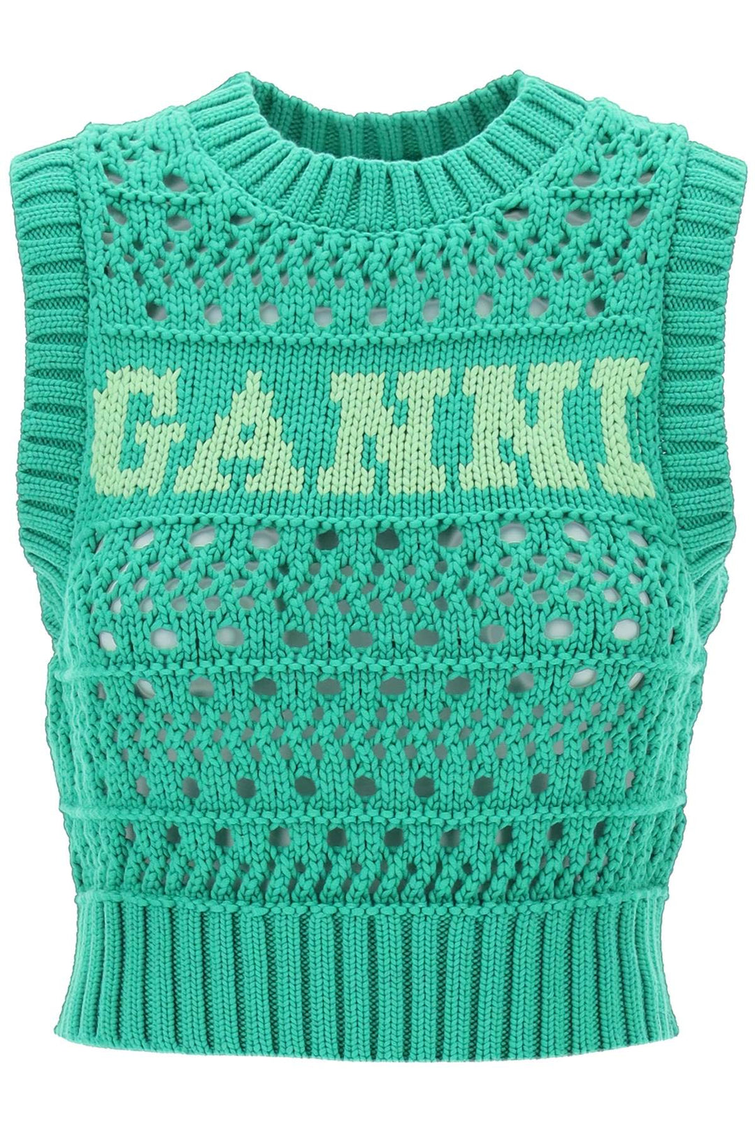 Ganni open-stitch knitted vest with logo-0
