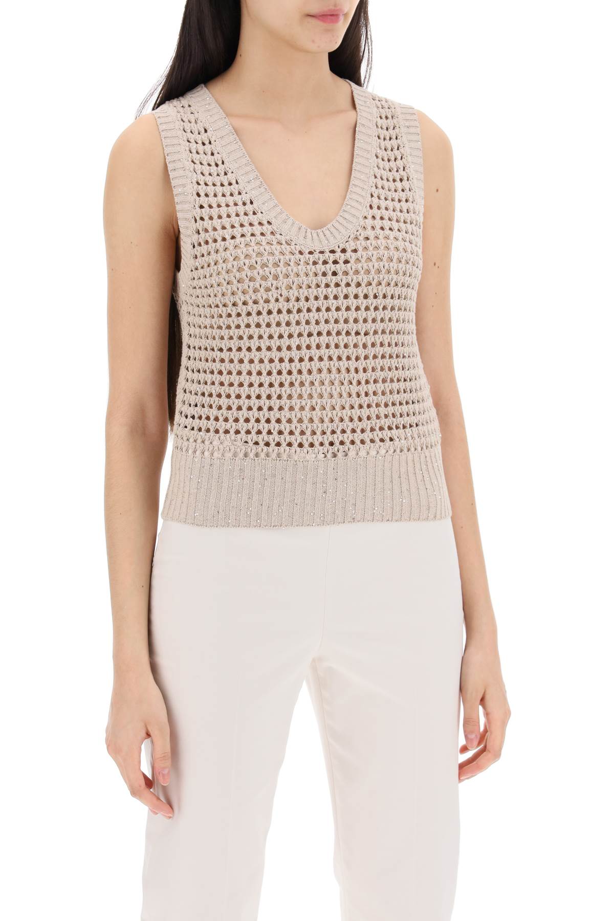 Brunello cucinelli knit top with sparkling details-1