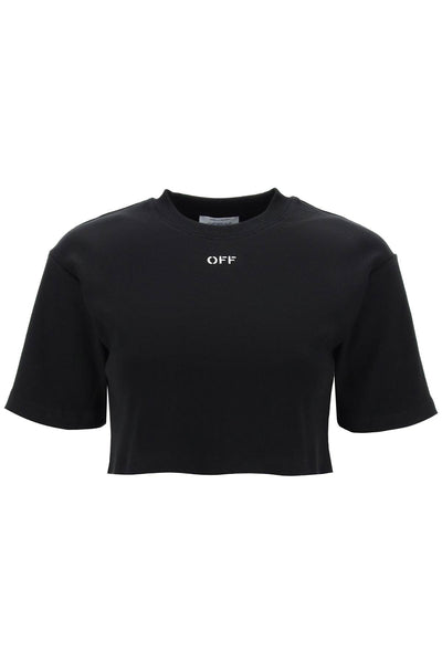 cropped t-shirt with off embroidery-0