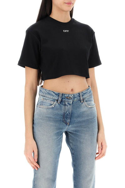 cropped t-shirt with off embroidery-1