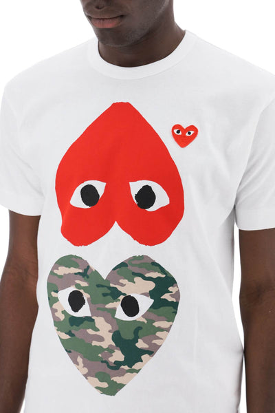 round-neck t-shirt with double heart print-3