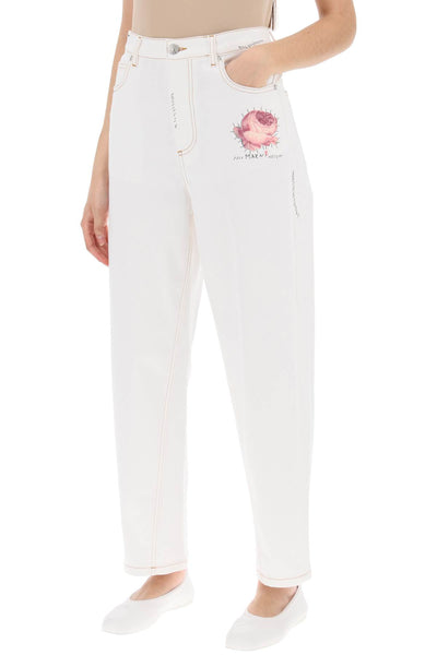 "jeans with embroidered logo and flower patch-3
