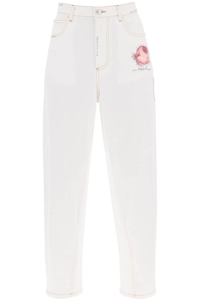 "jeans with embroidered logo and flower patch-0