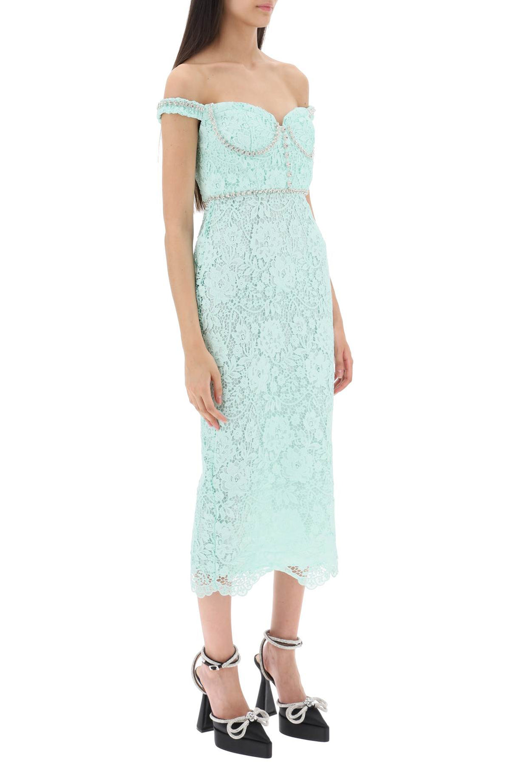 midi dress in floral lace with crystals-1