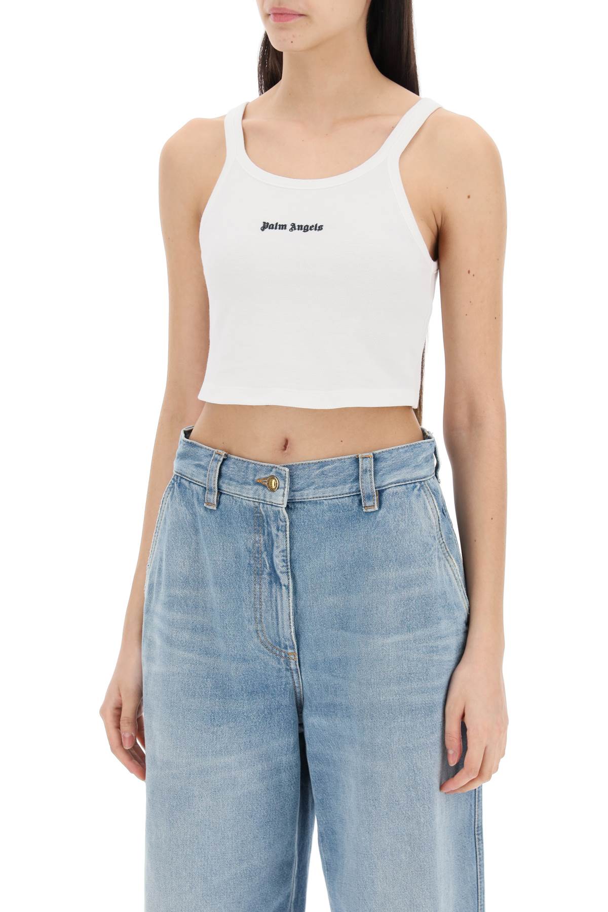 Palm angels embroidered logo crop top with-3