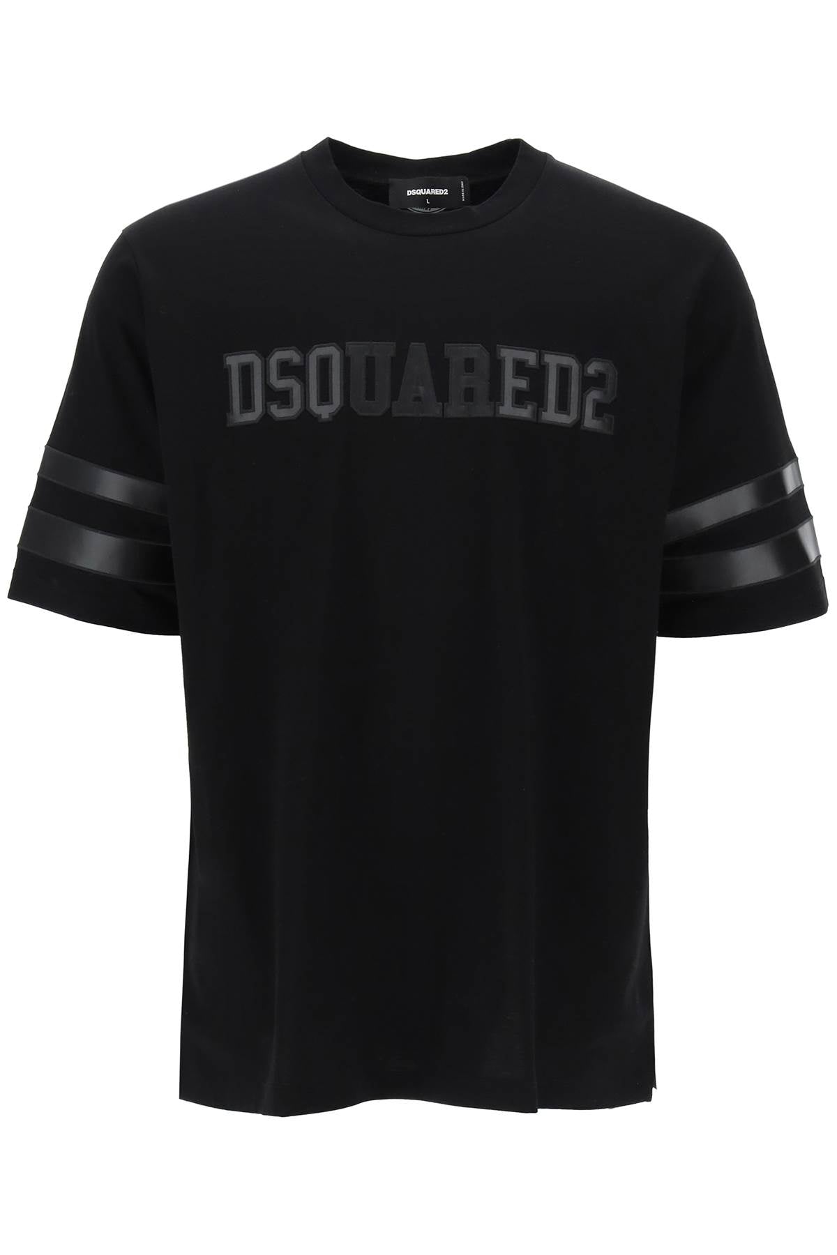 t-shirt with faux leather inserts-0