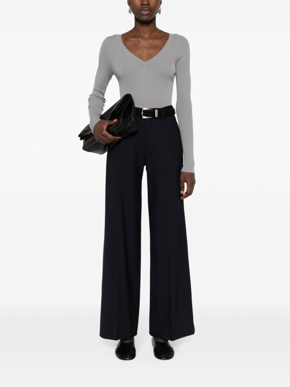 V-neck ribbed-knit top-9