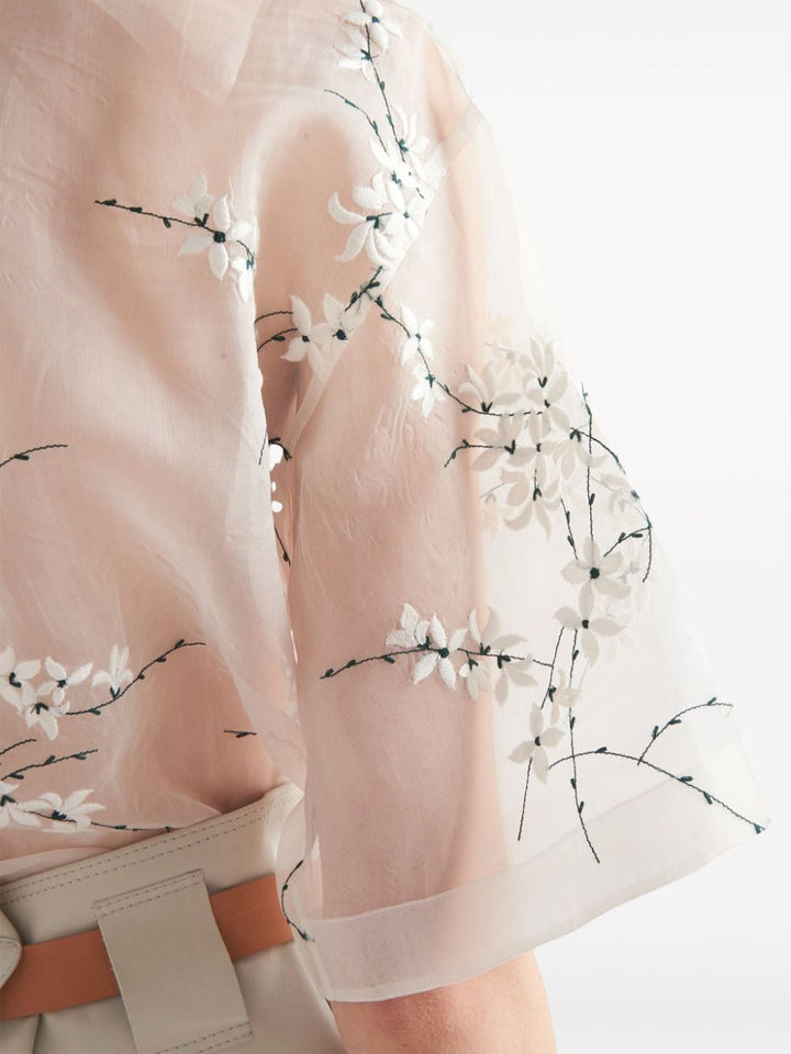 floral-embroidered short-sleeved sheer shirt-4