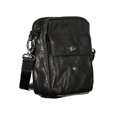 Aeronautica Militare Sleek Black Leather Shoulder Bag