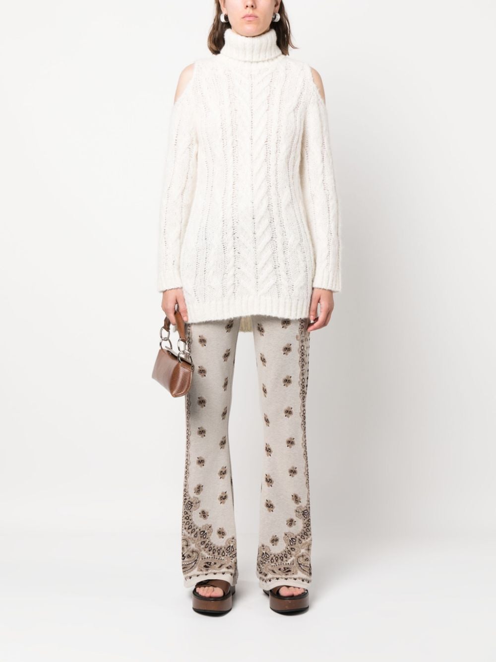 PAROSH cold-shoulder cable-knit jumper-1