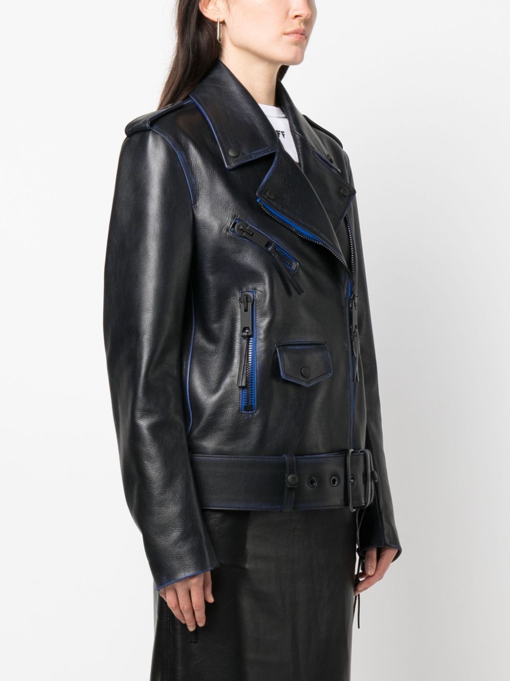 OFF WHITE contrast-trim leather jacket-2