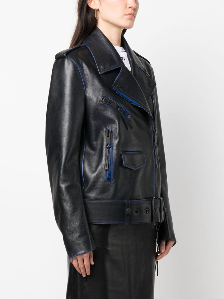 OFF WHITE contrast-trim leather jacket-2