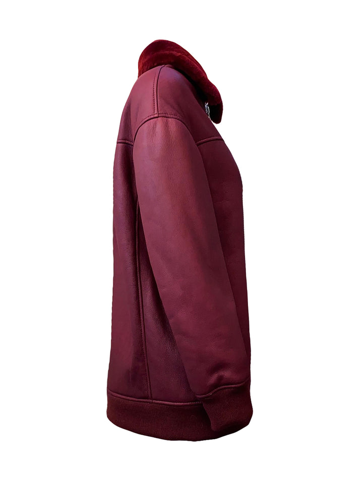 LA ROSE bomber lungo MU in pelle montone bordeaux-1