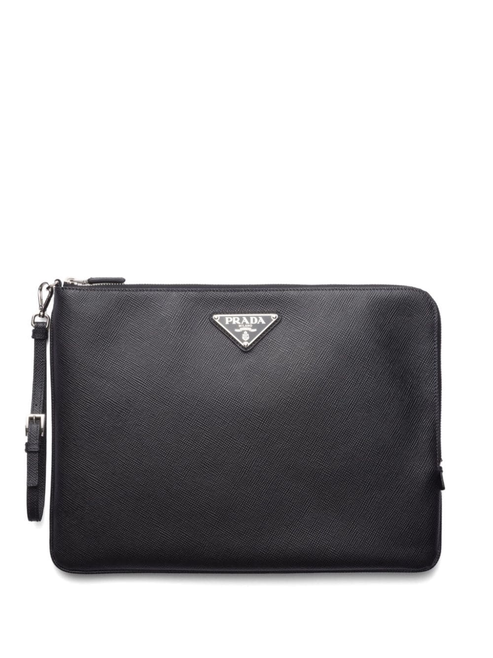 triangle-logo leather clutch bag-0