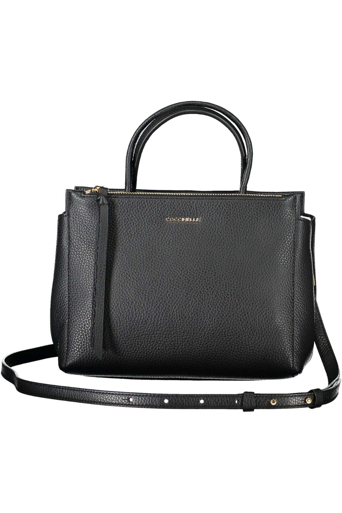 Coccinelle Elegant Black Leather Handbag With Versatile Straps