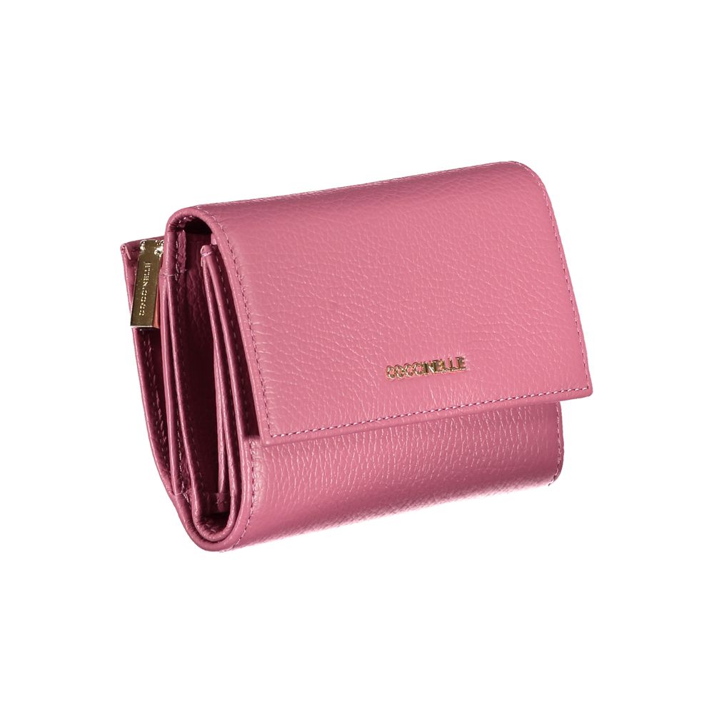 Coccinelle Elegant Pink Leather Wallet with Multiple Compartments