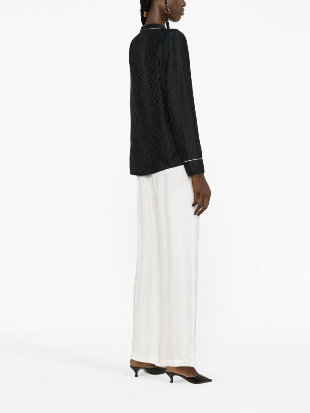 OFF WHITE logo-jacquard satin pyjama shirt-3