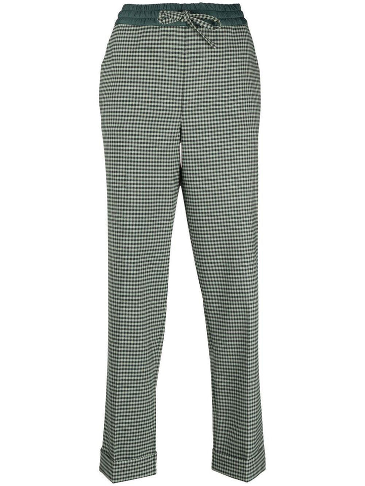 PAROSH fine-check tapered cropped trousers-0