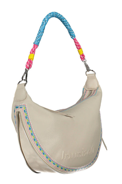 Desigual Chic White Embroidered Expandable Handbag