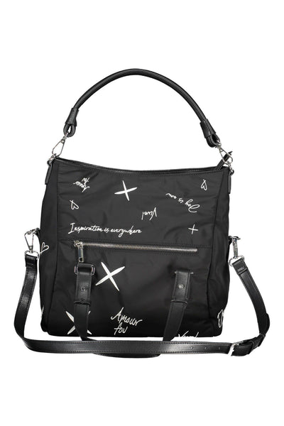 Desigual Elegant Embroidered Black Handbag with Versatile Straps