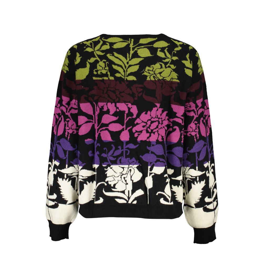 Desigual Chic Long-Sleeved Black Sweater with Contrast Details