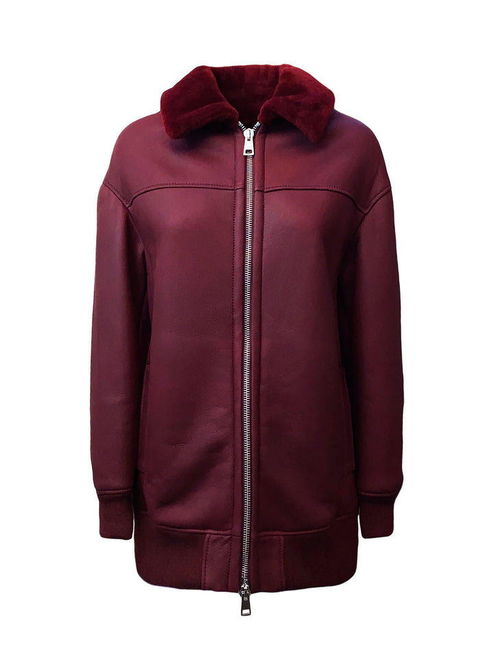 LA ROSE bomber lungo MU in pelle montone bordeaux-0