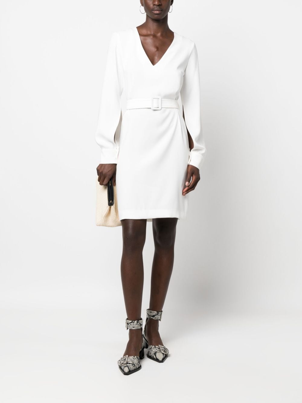 PAROSH belted V-neck minidress-2