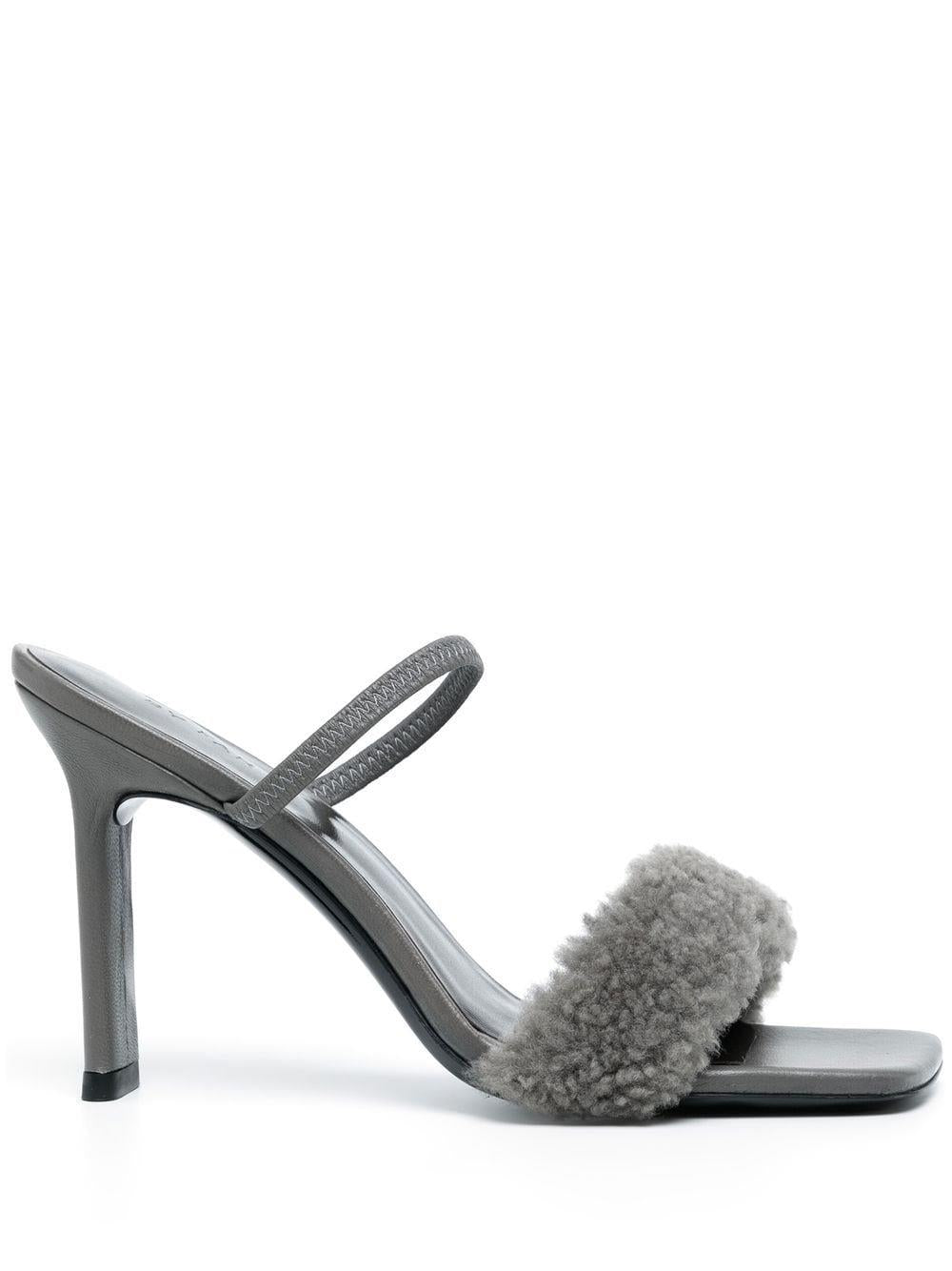 BY FAR  shearling strap open toe heels-0