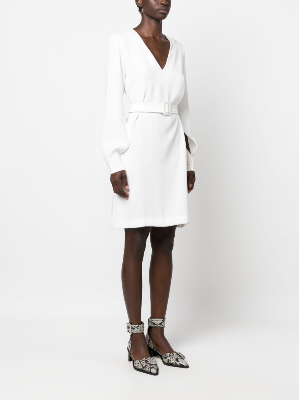 PAROSH belted V-neck minidress-4