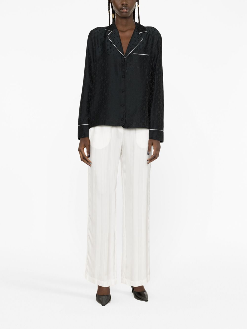 OFF WHITE logo-jacquard satin pyjama shirt-1