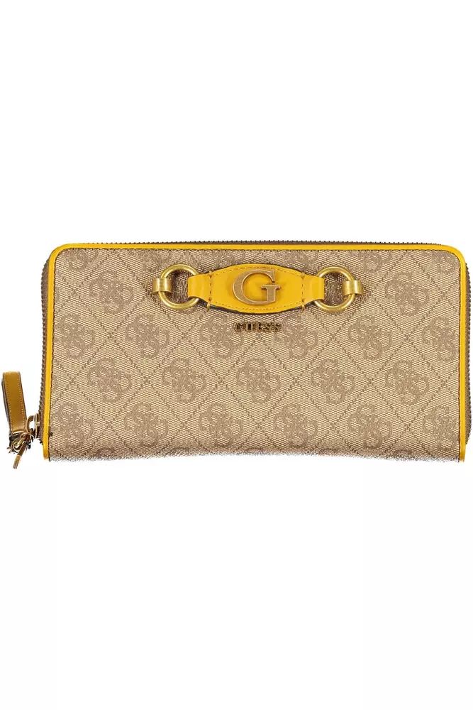 Guess Jeans Beige Zip-Around Wallet with Contrast Details