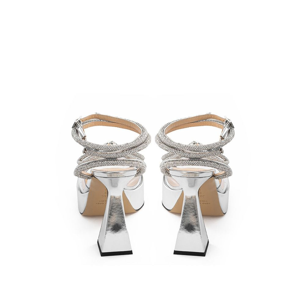 Mach & Mach Silver Leather Platform Heels