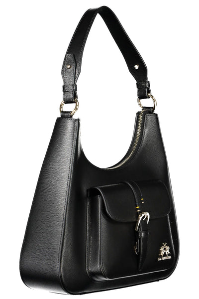 La Martina Elegant Black Leather Shoulder Bag