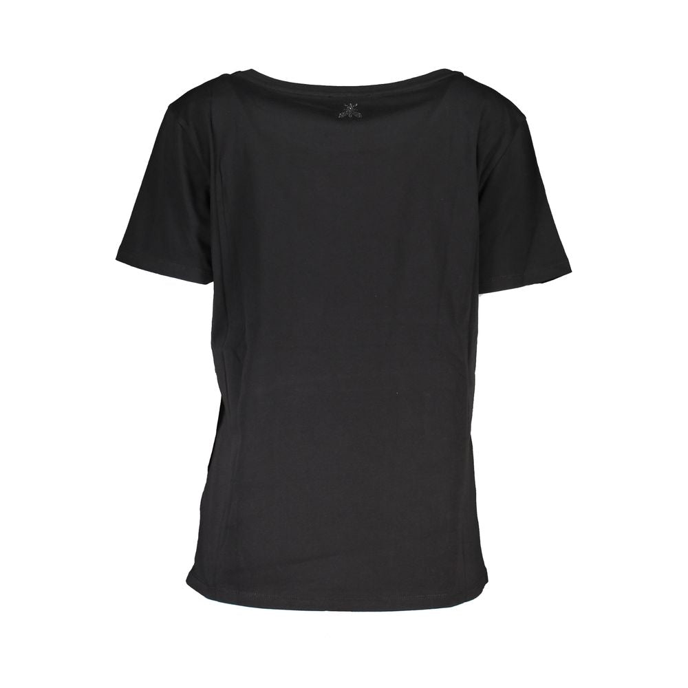 Patrizia Pepe Chic Short Sleeve Wide Neck Tee with Contrast Details