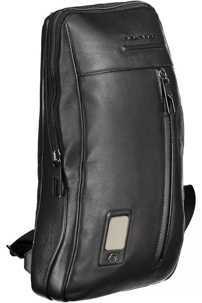 Piquadro Sleek Black Leather Shoulder Bag with Laptop Space