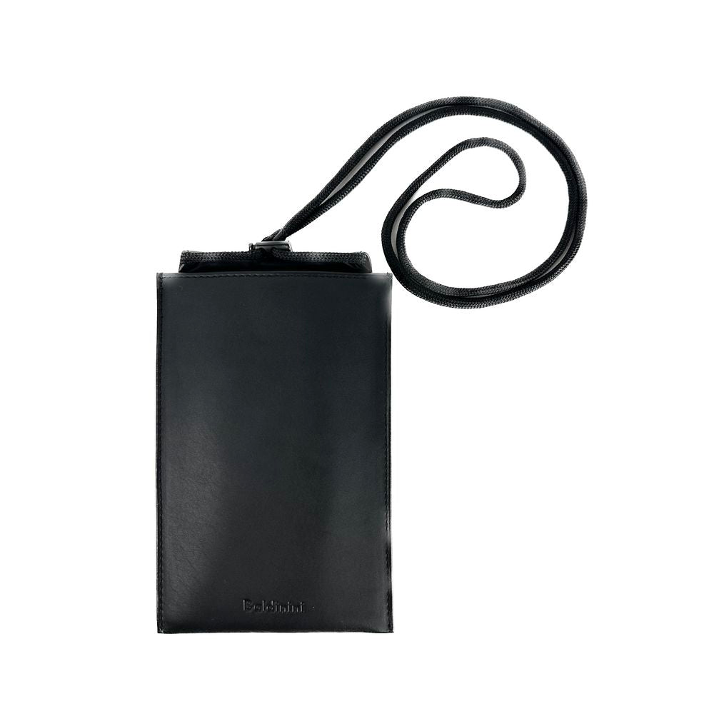 Sleek Calfskin Leather Cell Phone Wallet in Black