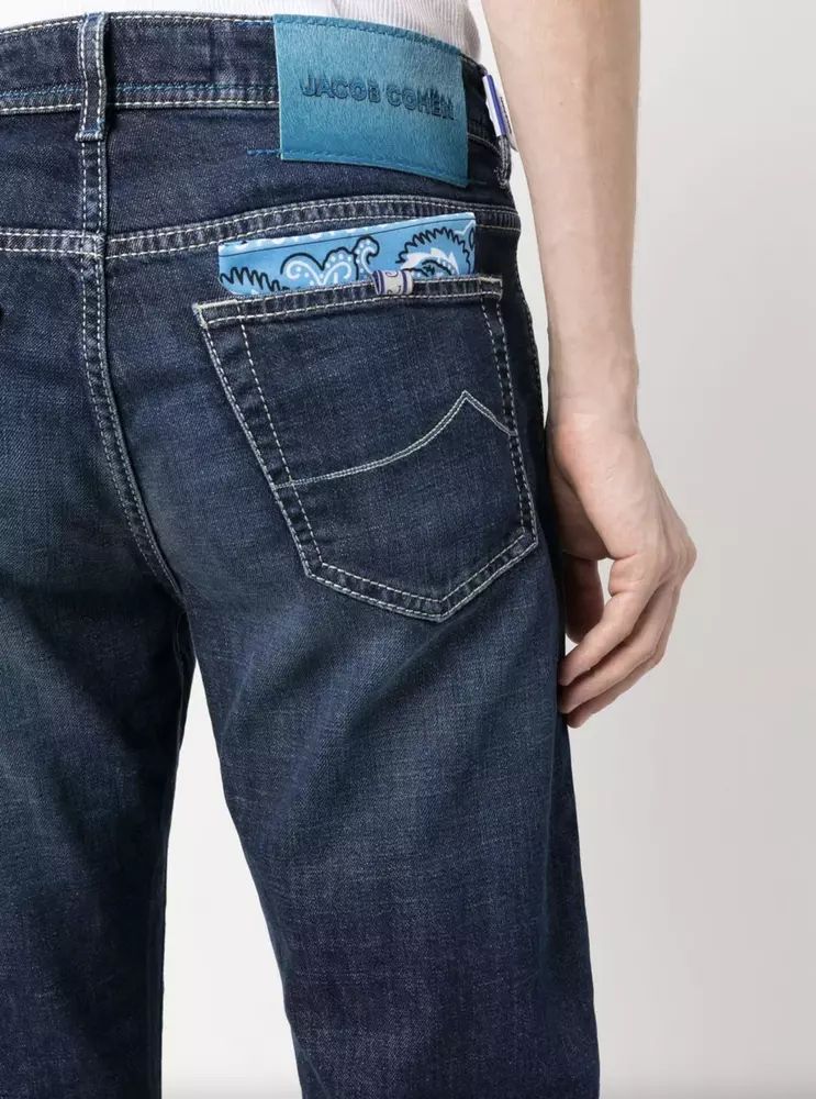 Jacob Cohen Exclusive Indigo Straight Leg Jeans with Bandana Detail