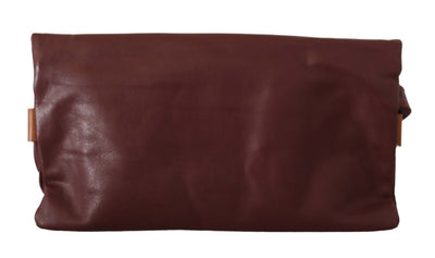 Seymayka  Elegant Brown Leather Clutch with Silver Detailing