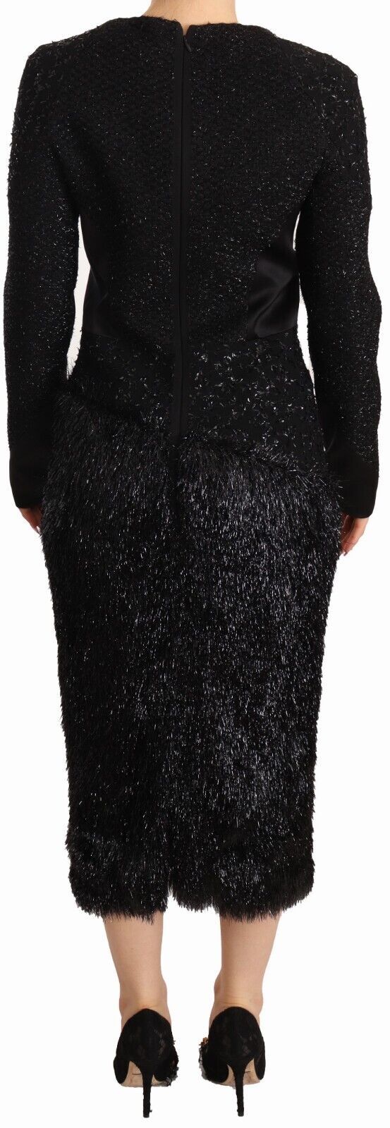 Masha Ma Masha Ma Elegant Black Embellished Sheath Midi Dress