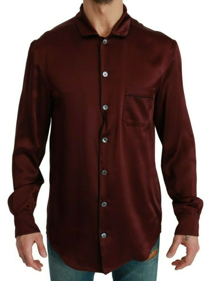 Dolce & Gabbana  Bordeaux Silk Pajama-Inspired Shirt