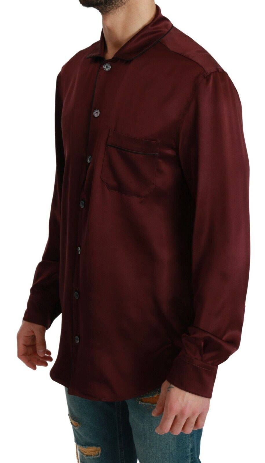 Dolce & Gabbana  Bordeaux Silk Pajama-Inspired Shirt