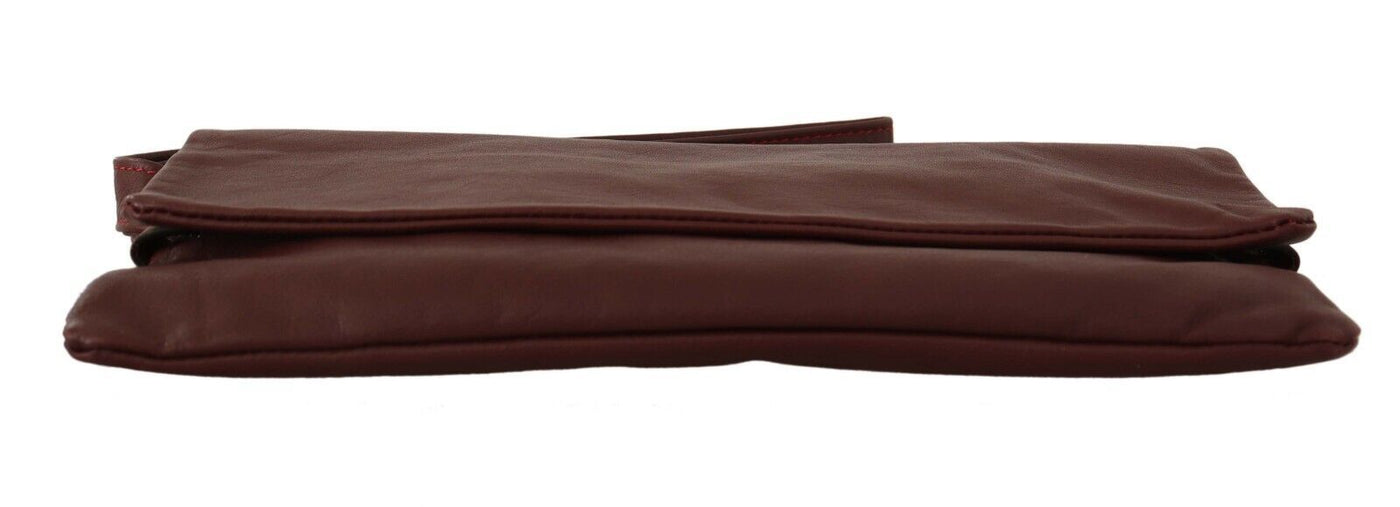 Seymayka  Elegant Brown Leather Clutch with Silver Detailing