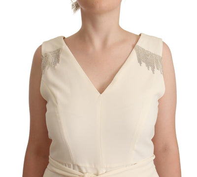 Seymayka  Sleeveless V-Neck A-Line Dress in Off White