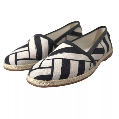 Dolce & Gabbana Black White Stripes Slip On Espadrille Shoes