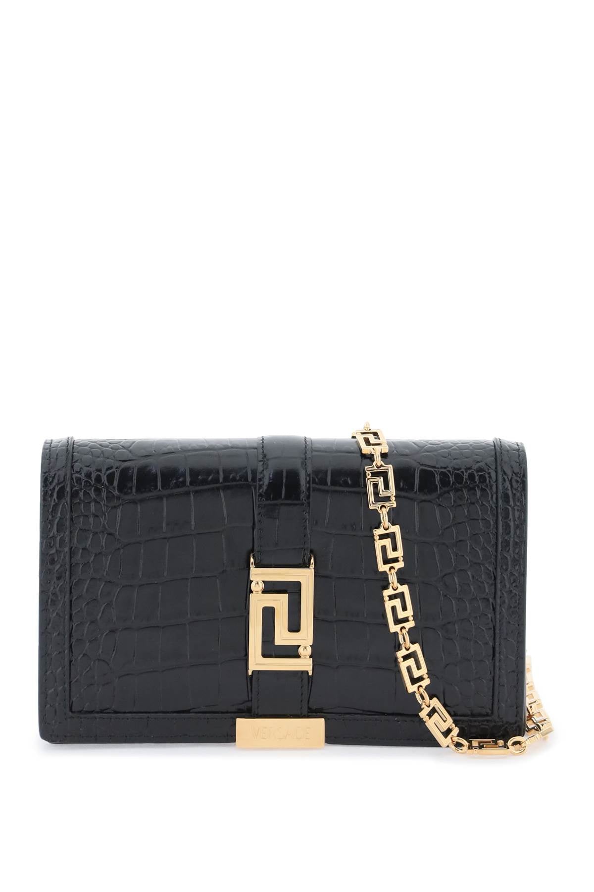 Versace croco-embossed leather greca goddes crossbody bag-0